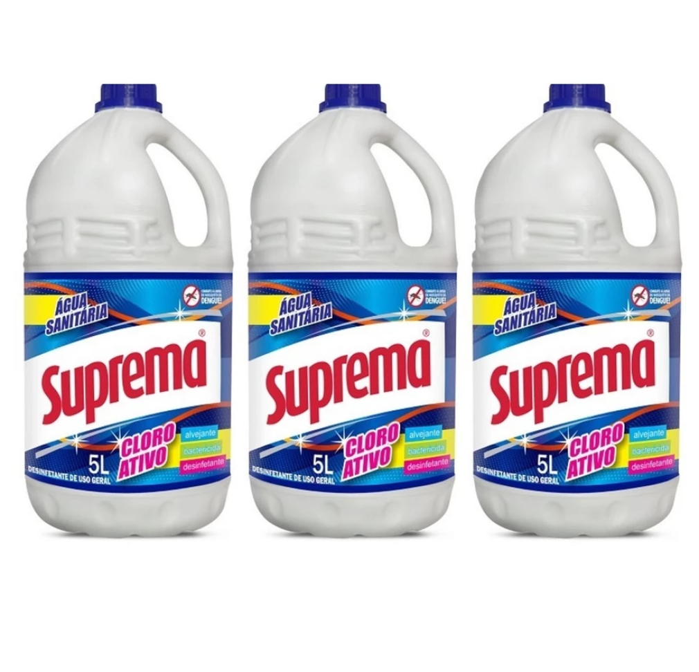 Agua Sanitária Cloro Ativo Suprema 5 Litros - 03 unidades