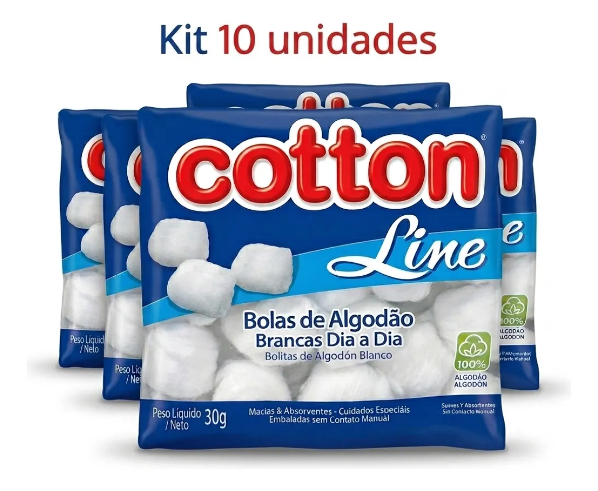 Kit 10 Pcts Algodão Bola Cotton Line 30g 100% Algodão