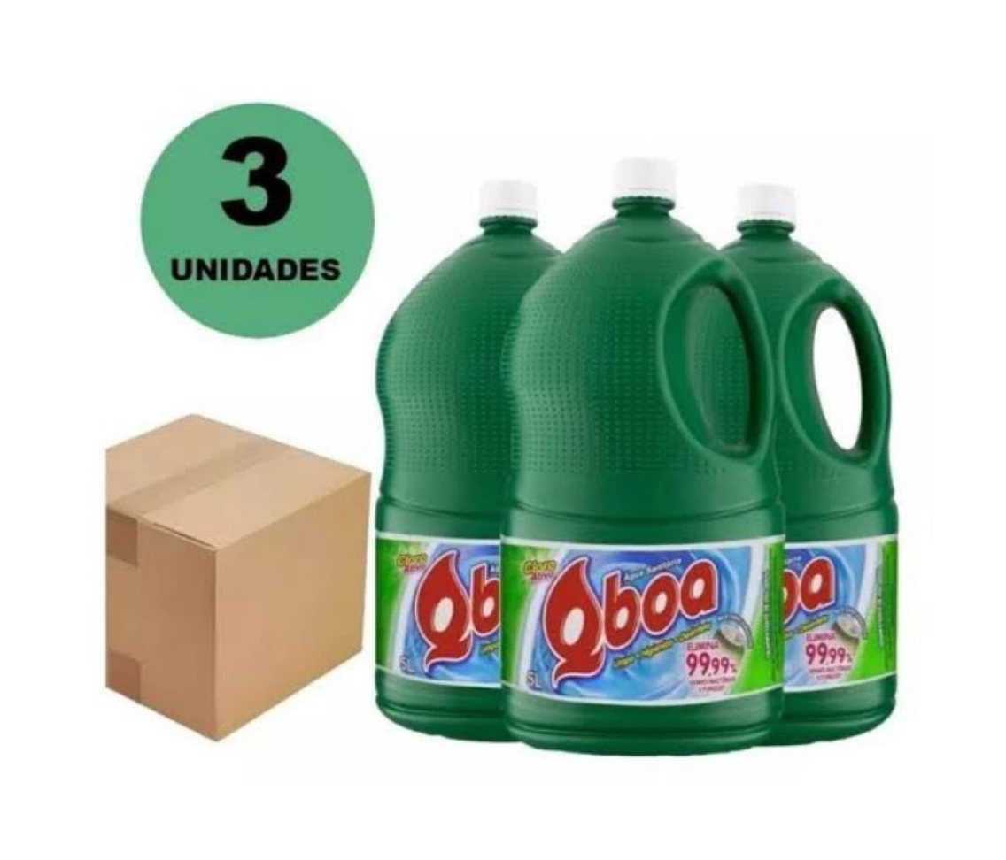 Kit 3 Água Sanitária Qboa Galão 5L - Elimina 99,99% de Germes e Seguro para Frutas e Verduras