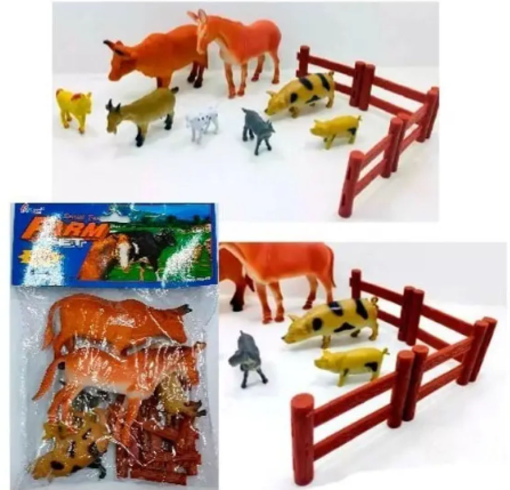 Kit De Animais Da Fazenda Bichos 12 Pçs Vários Tamanhos H640