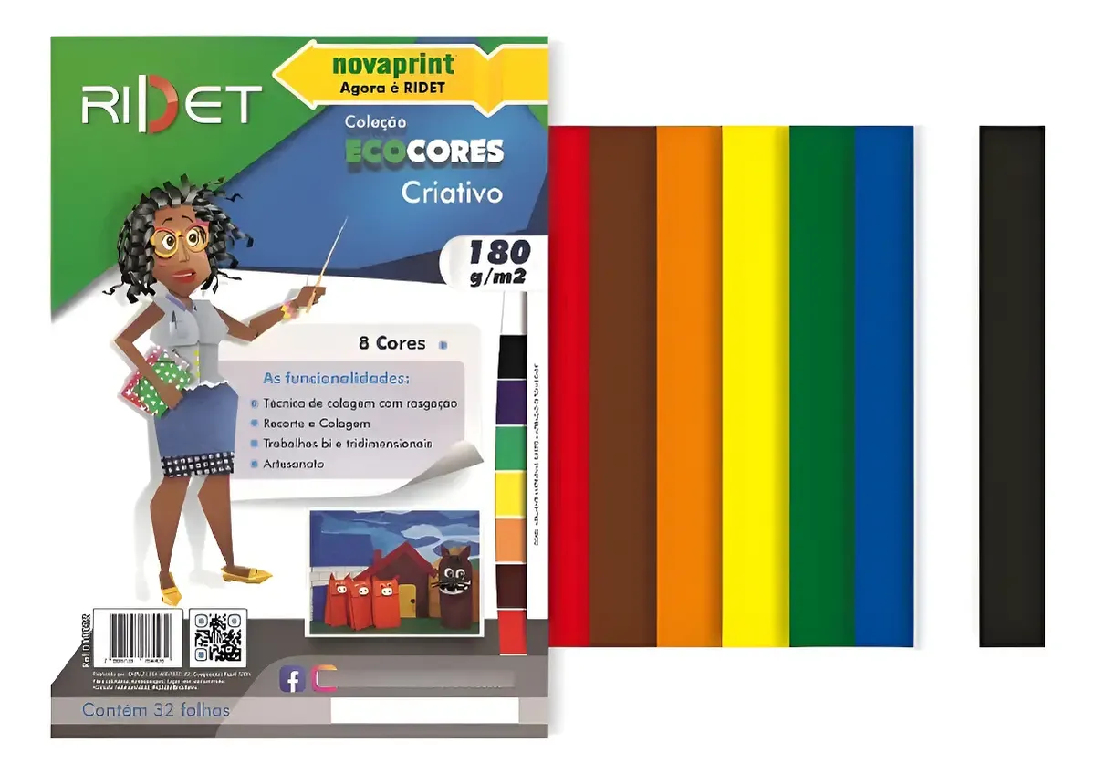 Bloco Ecocores Criativo A4 180g 8 Cores 32 Folhas Novaprint