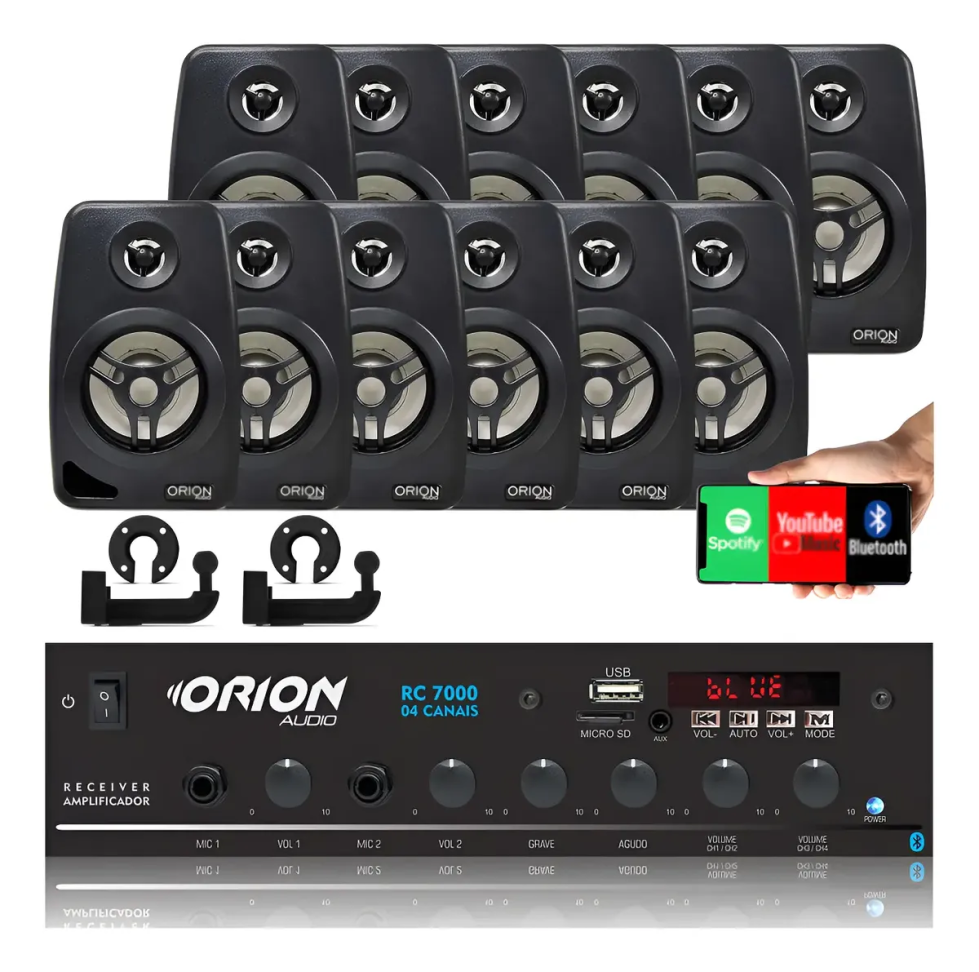 Kit Som Ambiente 500 Watts Bluetooth +12 Caixas Parede Preta