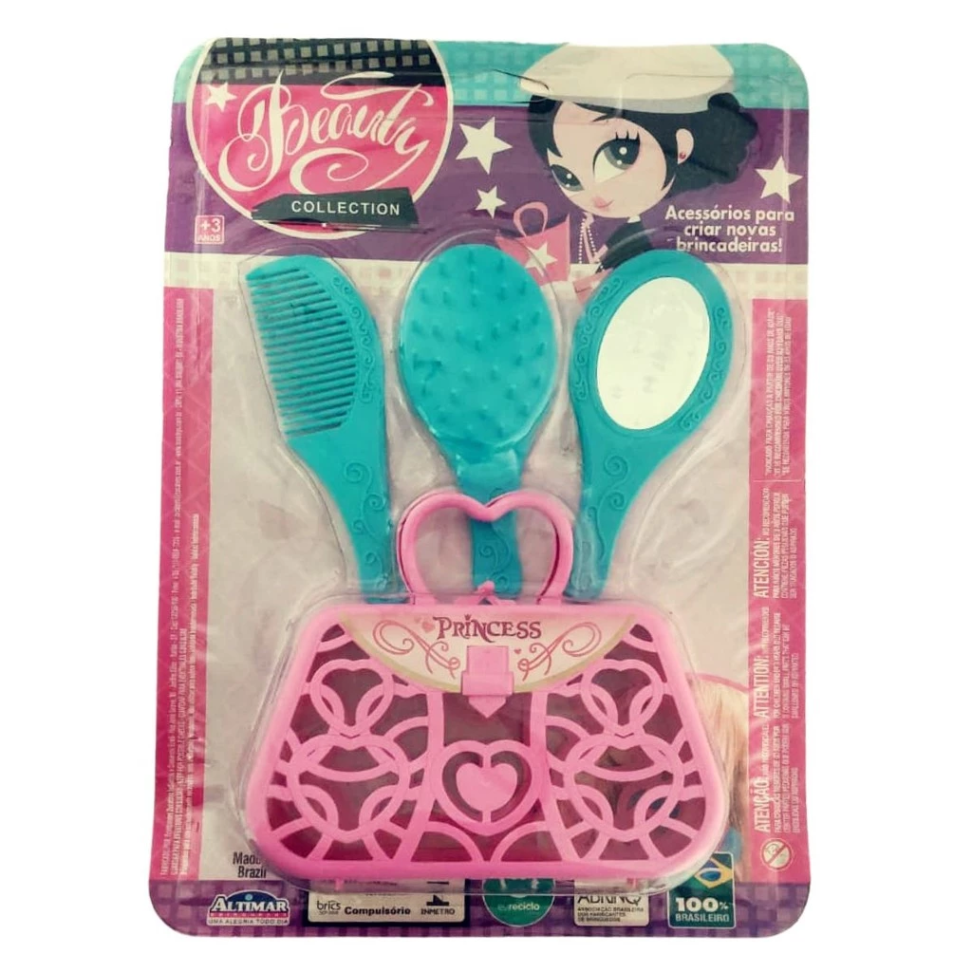 KIT DE BELEZA FASHION BOLSINHA DE MÃO ESPELHO PENTE E ESCOVA ZUCA TOYS