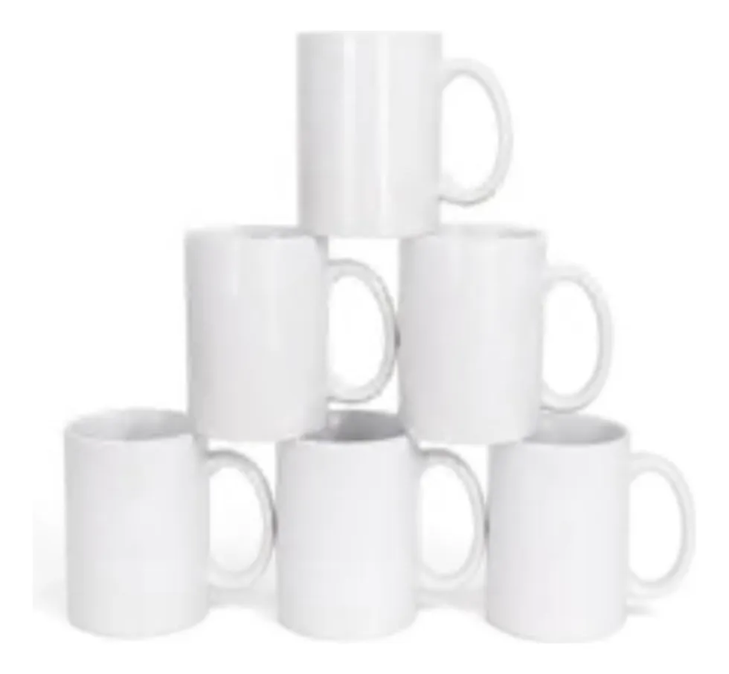 Kit de 6 Canecas Ceramica Branca 325ml Porcelana Classe Aaa