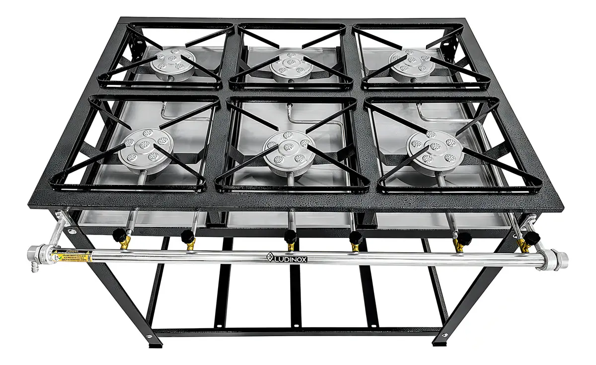 Fogao Industrial Alta Pressão 6 Bocas Luxo 30x30 + Gás