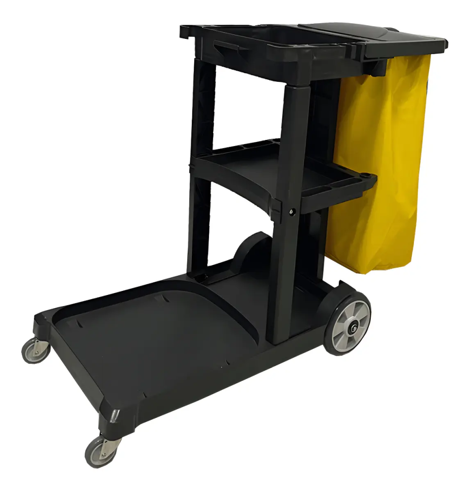 Carrinho Limpeza Romher Carro Funcional Preto/Amarelo 2 Prateleiras