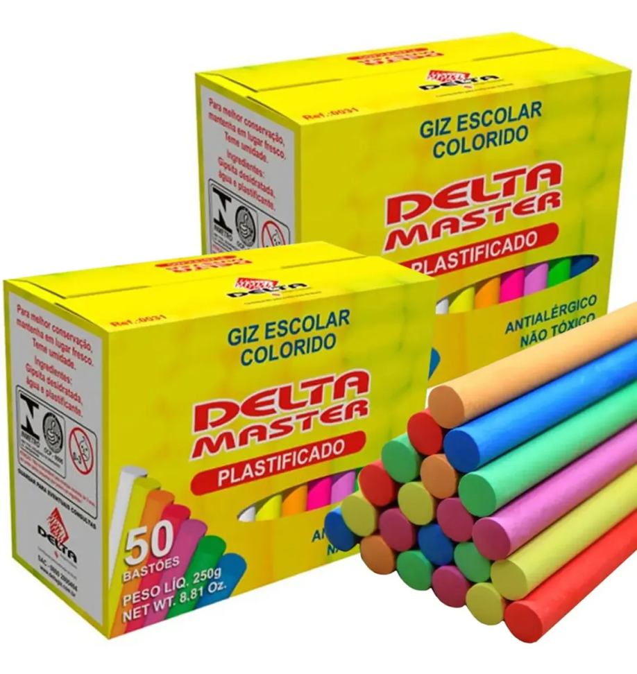 Kit Giz Lousa Colorido Para Quadro Negro Caixa 100 Unidades
