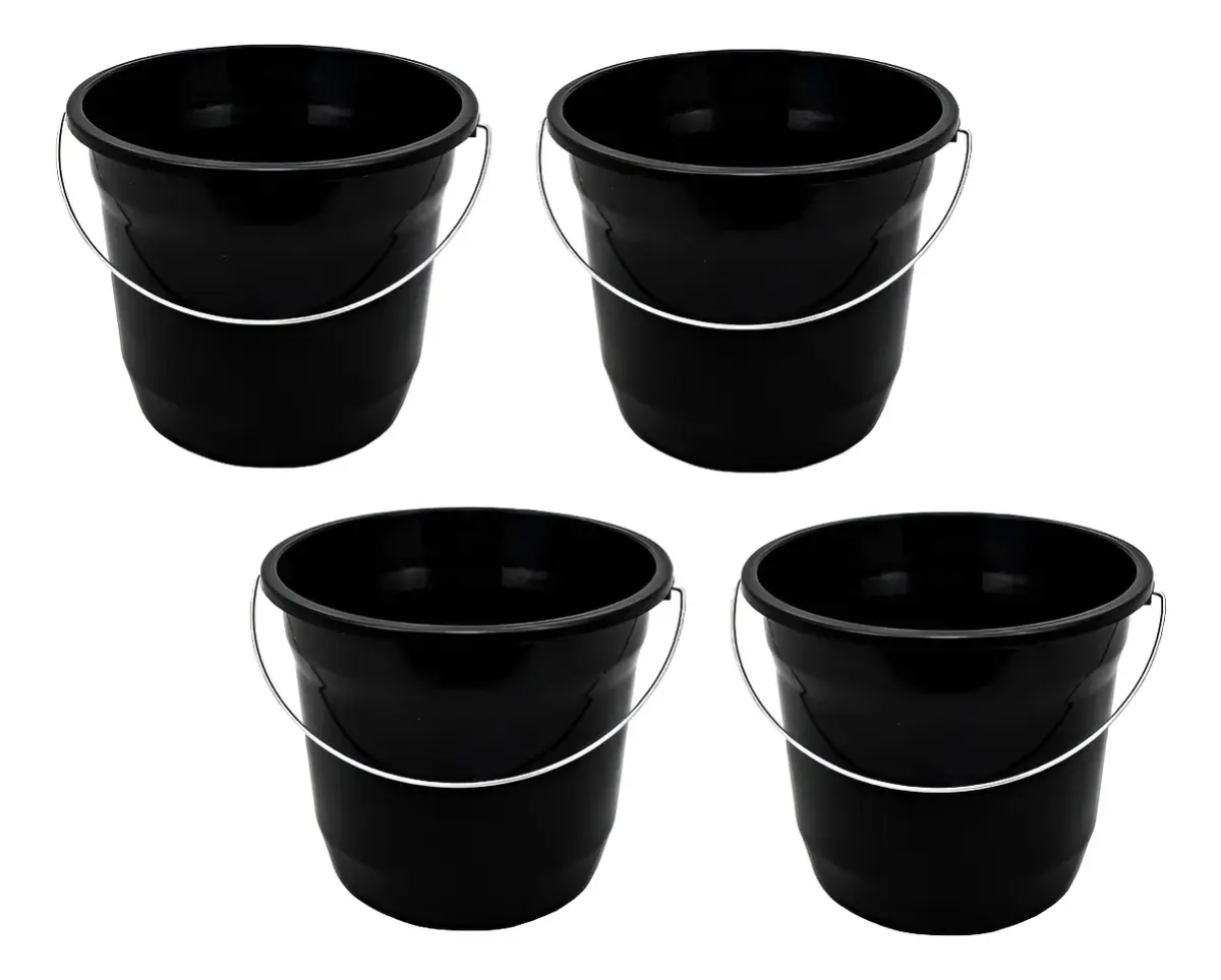 Kit 4 Balde De Limpeza Plástico Reforçado 7,5 Litros Preto