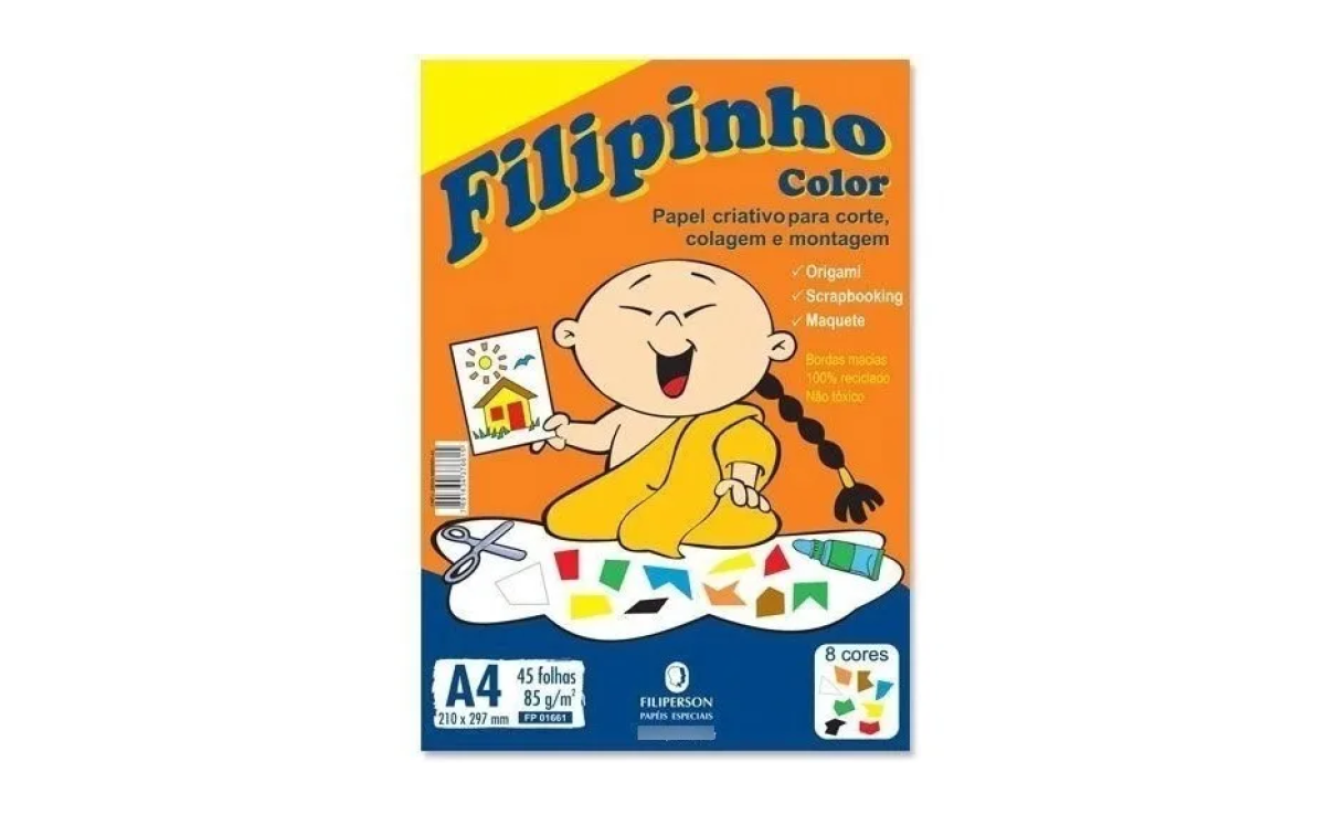 Papel Criativo A4 85g 8 Cores Filipinho - Pt C/ 45 Fls