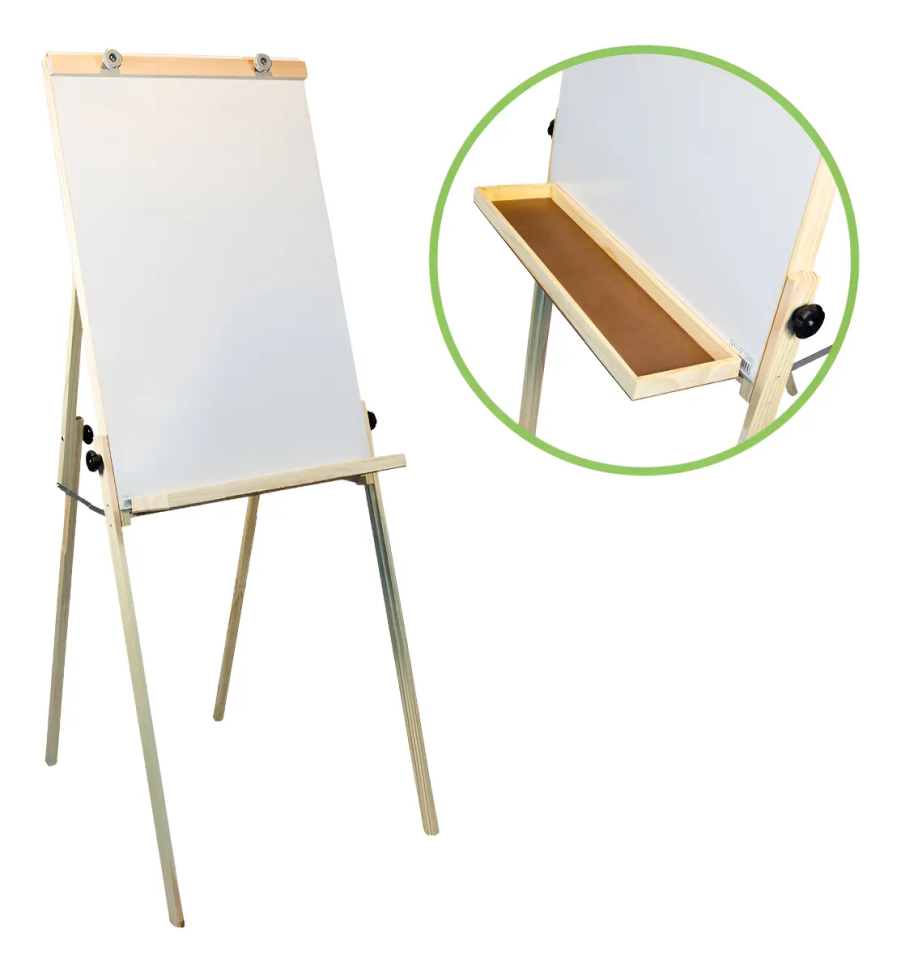 Cavalete Suporte Porta Bloco Flip Chart Quadro Branco 90x60 Madeira Dobrável Hannover Home