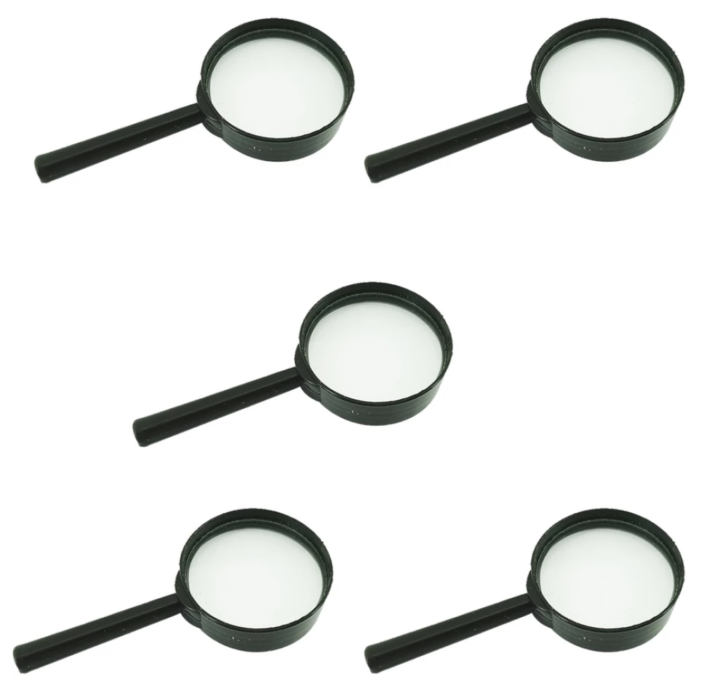 Kit 5 Lupas De Aumento 50mm para Leitura Lupa Pequena Cabo de Plástico Preto