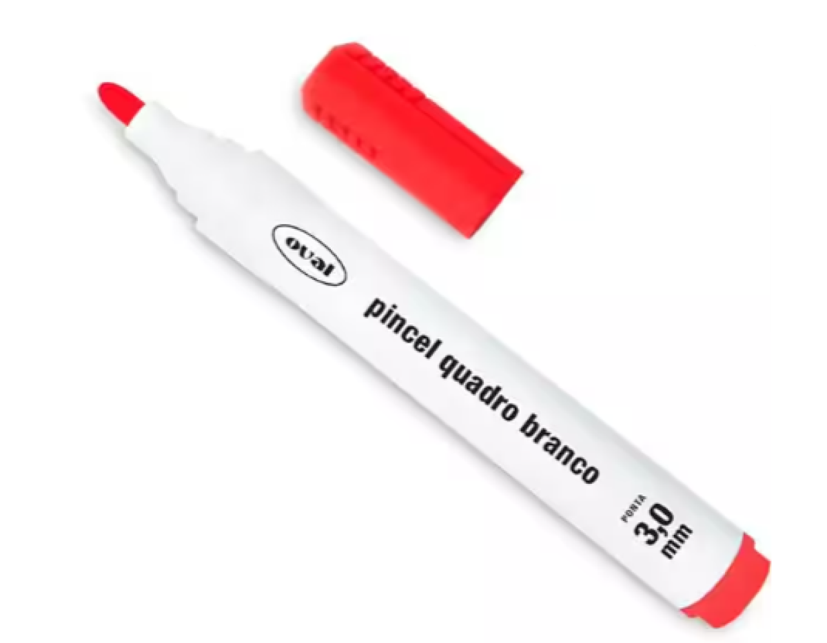 Pincel Marcador para Quadro Branco, 3,0mm, Vermelho, Oval BT 1 UN