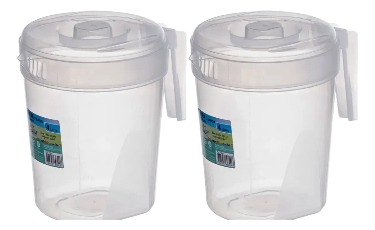 Kit 2 Jarras 4l De Plástico Transparente Graduada Com Tampa