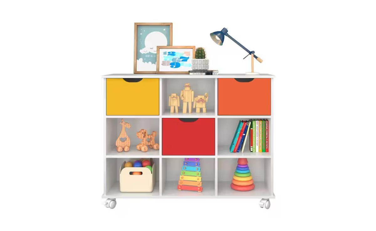 Nicho Organizador 3 Gavetas com Rodízios Branco/Colorido - Qmovi