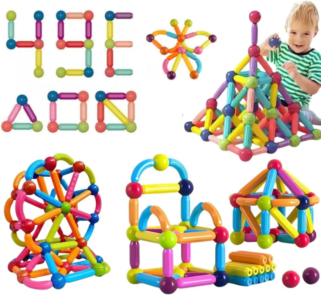 MUITA DIVERSÃO - Blocos de Montar Magnéticos - 103 Peças - Estimule a Criatividade, Coordenação Motora e Educação STEM – Um Brinquedo Educativo infantil que Une Diversão e Desenvolvimento