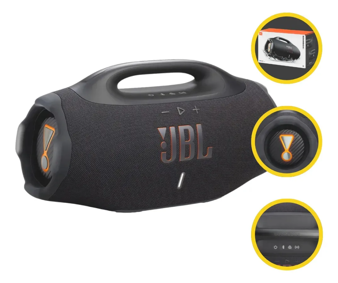 Caixa de Som Bluetooth Boombox 4 JBL, com AI Sound Boost, até 34h de bateria, IP68 e Áudio Lossless – Preta