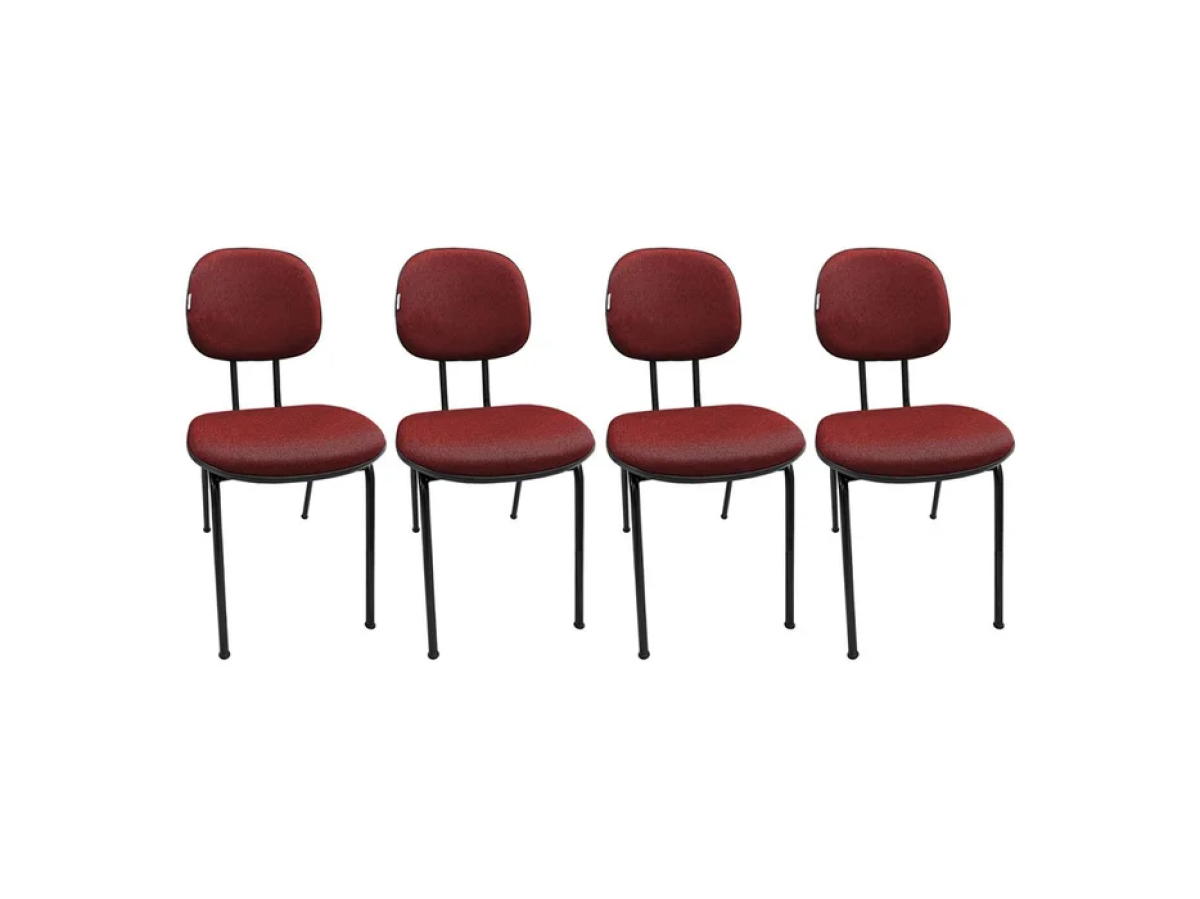 Kit 4 Cadeiras de Escritório Secretaria Fixa Pé Palito Tecido JSerrano Vermelho Com Preto para Recep Vermelho/Preto
