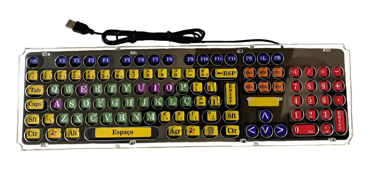 Teclado Ampliado Colorido Com Colmeia Acrílica