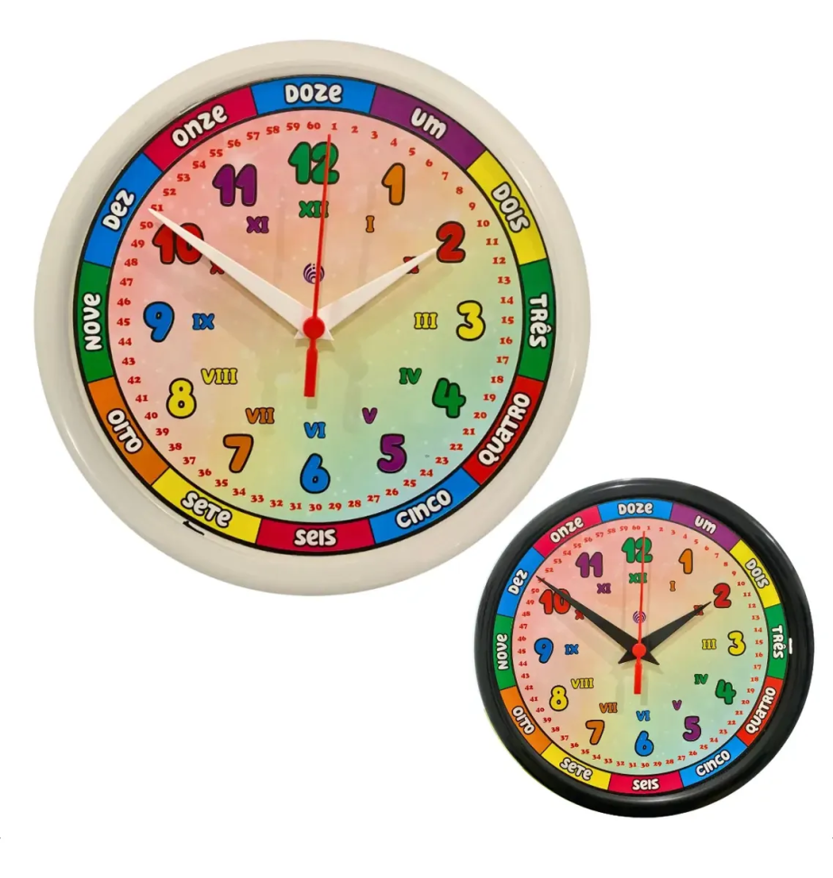 Relógio Parede Didático Educativo Infantil Colorido 24,5cm