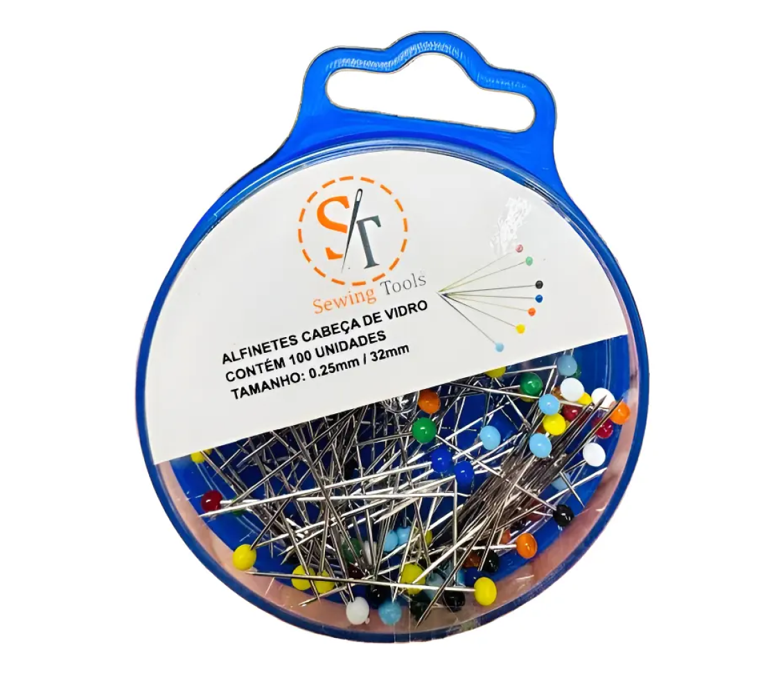 Alfinetes Cabeça De Vidro Pérola Multicolorido Costura 100 Unidades