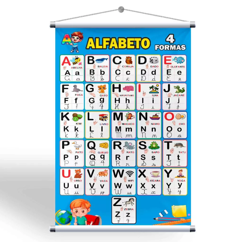 Banner Pedagógico Alfabeto 4 Formas + Grátis suporte para pendurar