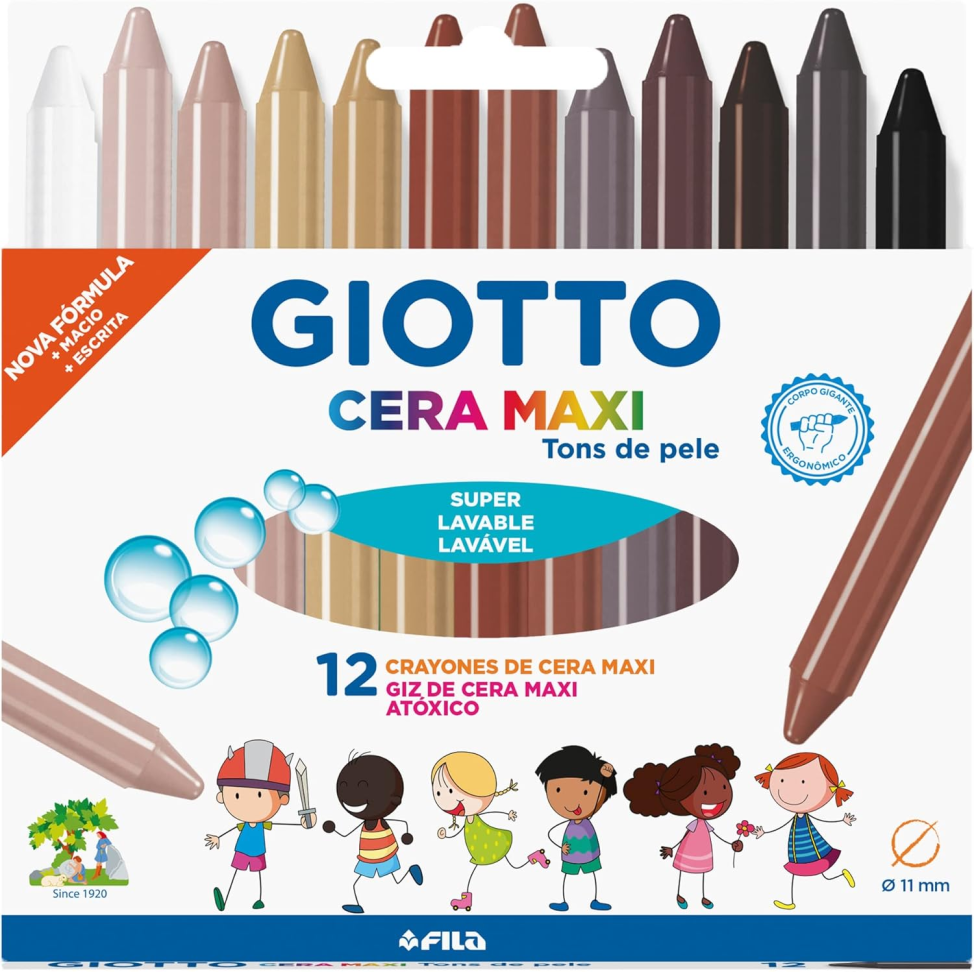 GIOTTO Cera Maxi Giz de Cera Tons de Pele Estojo com 12 Cores