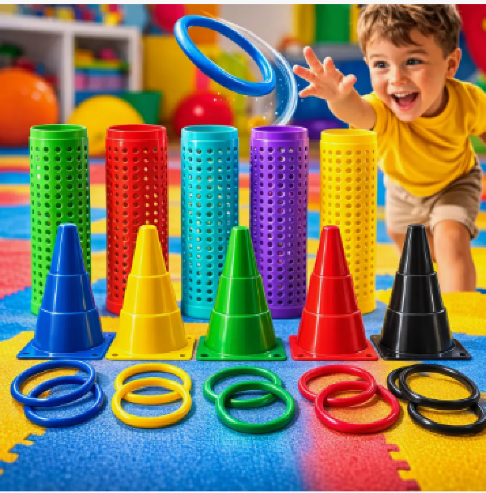 Kit Montessori Agilidade-cones Argolas E Cilindros Brinquedo 5 Cones - 5 Cilindros