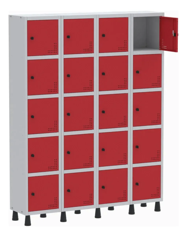 Roupeiro Aço Light 20 Portas Gr304/20 Cinza/vermelho