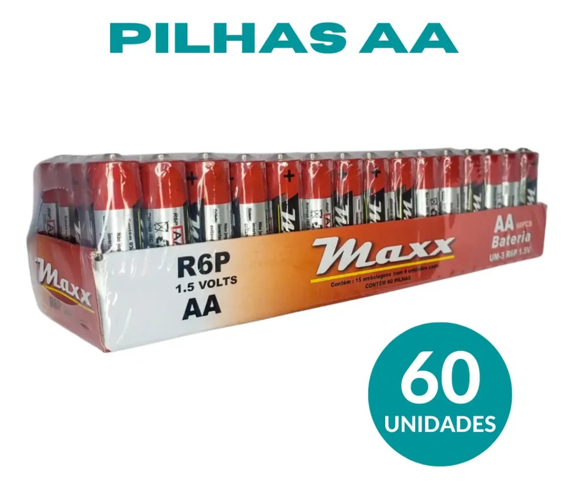 Pilhas Kit 60 Unidades Comum Combo Aa