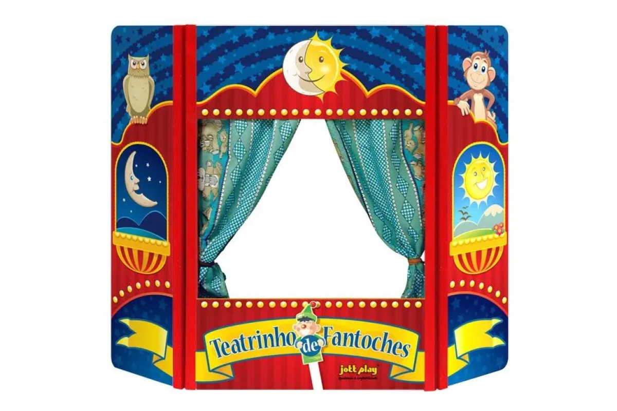 Teatro Colorido De Fantoches Em Madeira 99x65cm Diversão Educativo Escola Kids Pré-escola Fibro-madeira Jott Play