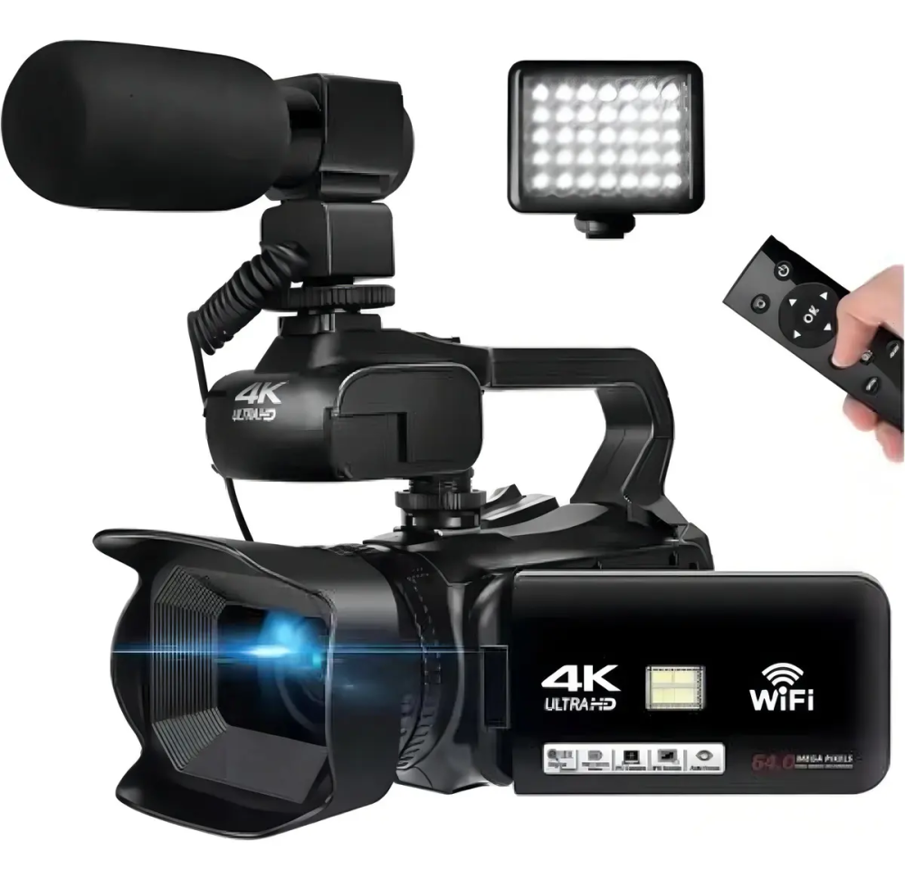 Câmera Filmadora Profissional P/ Youtuber + Microfone Cor Preto