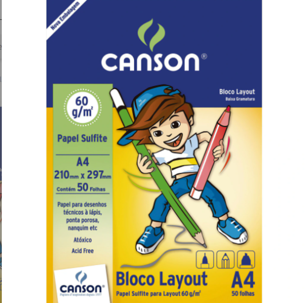 Bloco de Papel Layout Escolar 60gr 7074 A4 50 Folhas Canson 24285