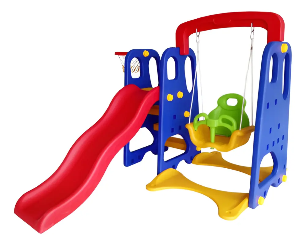 Playground Infantil Escorregador Balança E Cesta Basquete Cor Vermelho Importway Iwpi 3X1