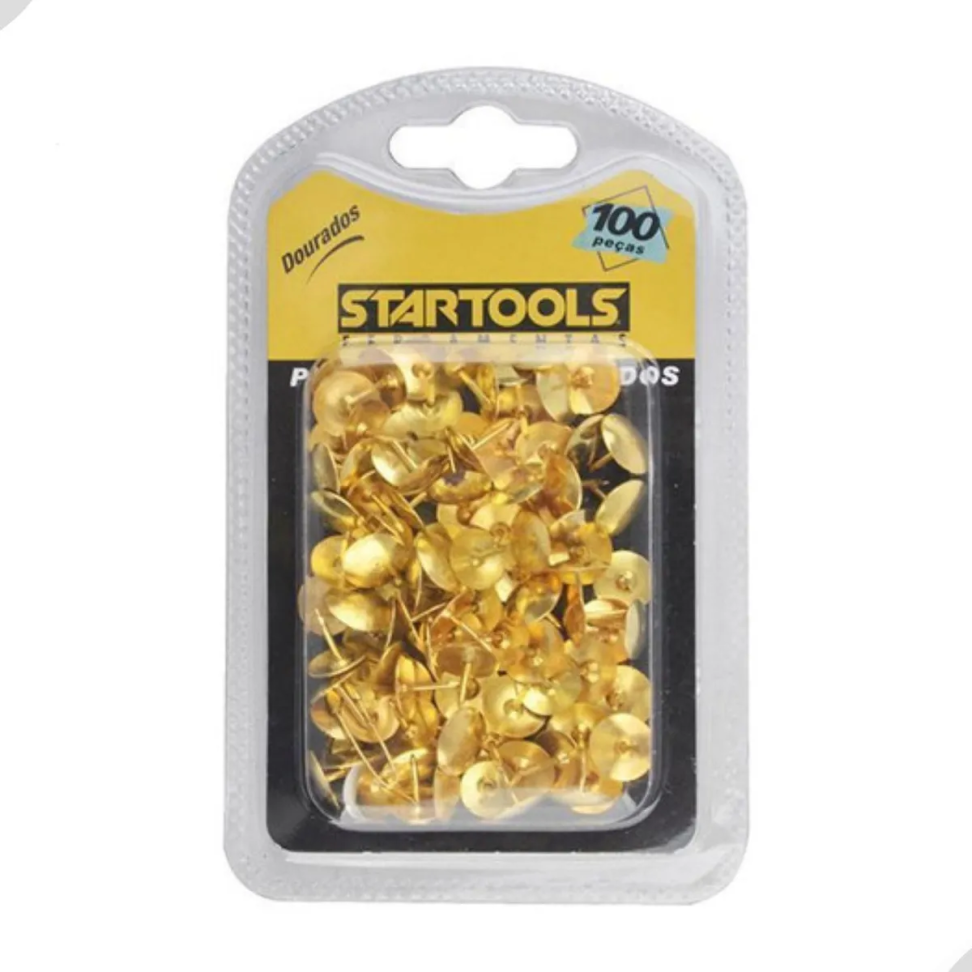 Tachinha Percevejo Latonado Dourado Com 100 Pecas 10mm