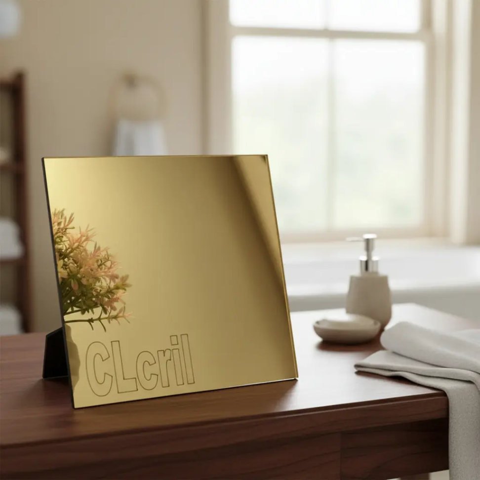 Placa Espelho Acrilico Dourado 60cm X 40cm X 2mm Esp.