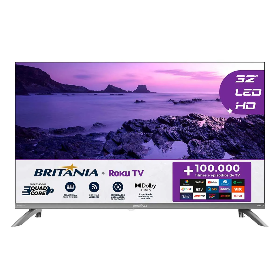 Smart TV Britânia 32" B32CRA HD LED Dolby Audio Roku TV