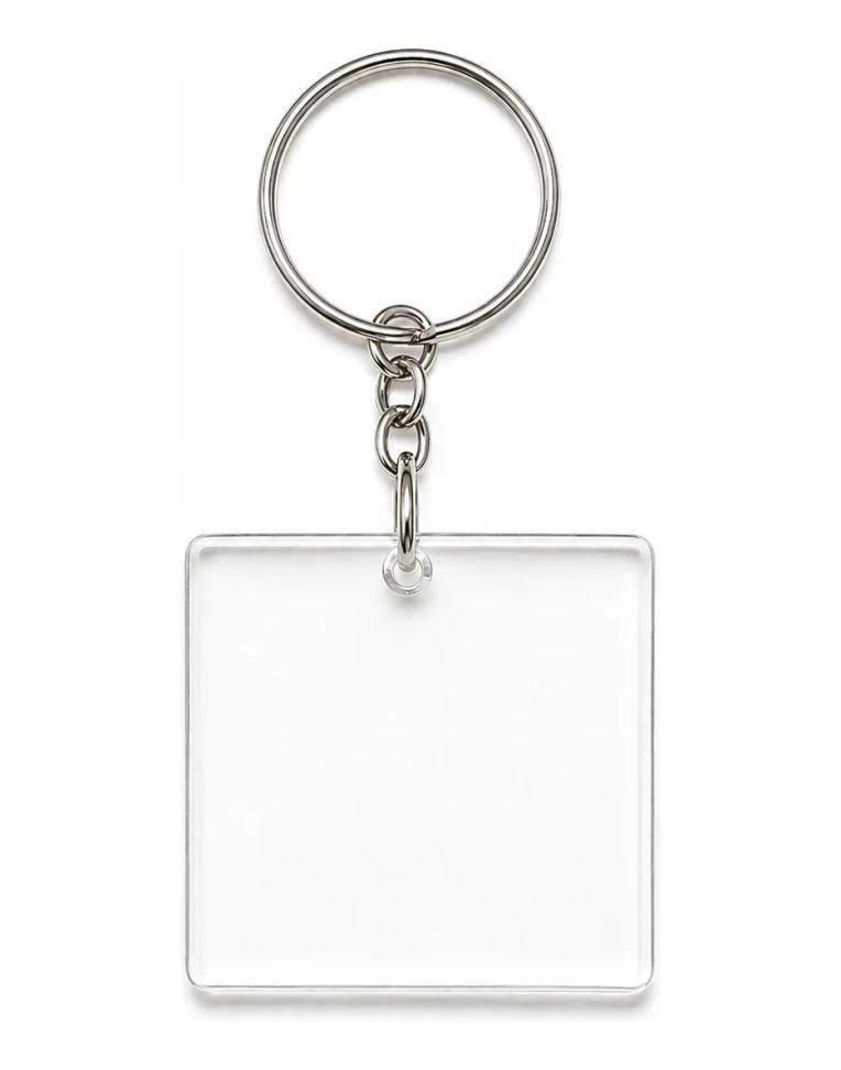 Kit 100 Chaveiros Quadrado Acrílico 5cm Com Argola