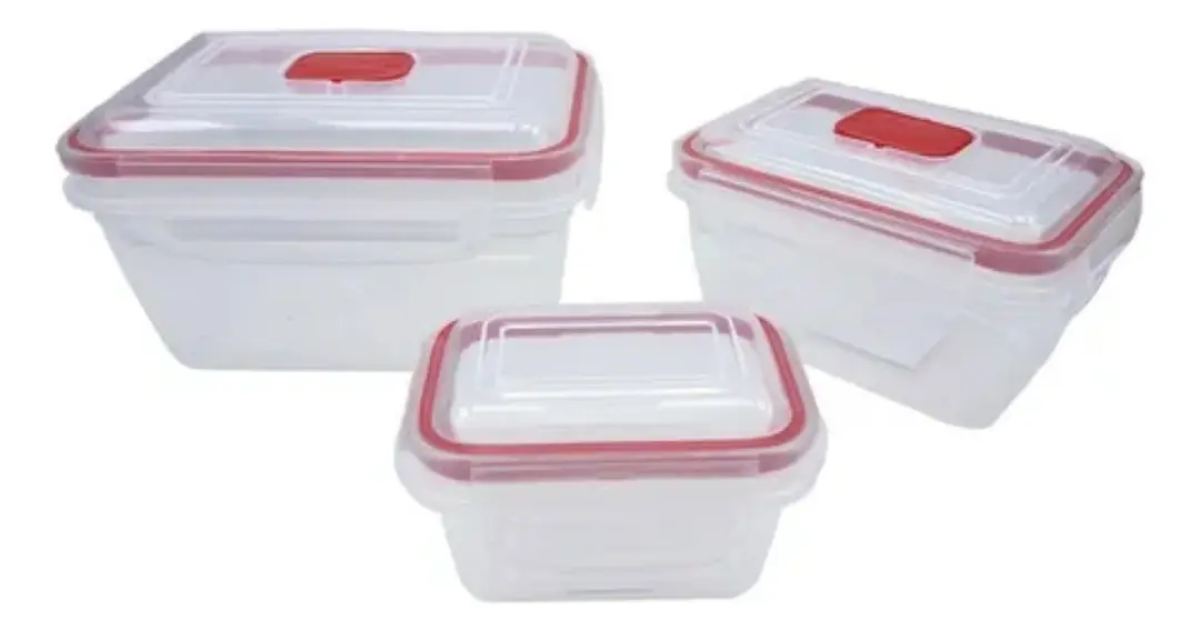 Kit 3 Potes Herméticos Plásticos Com Trava Transparente