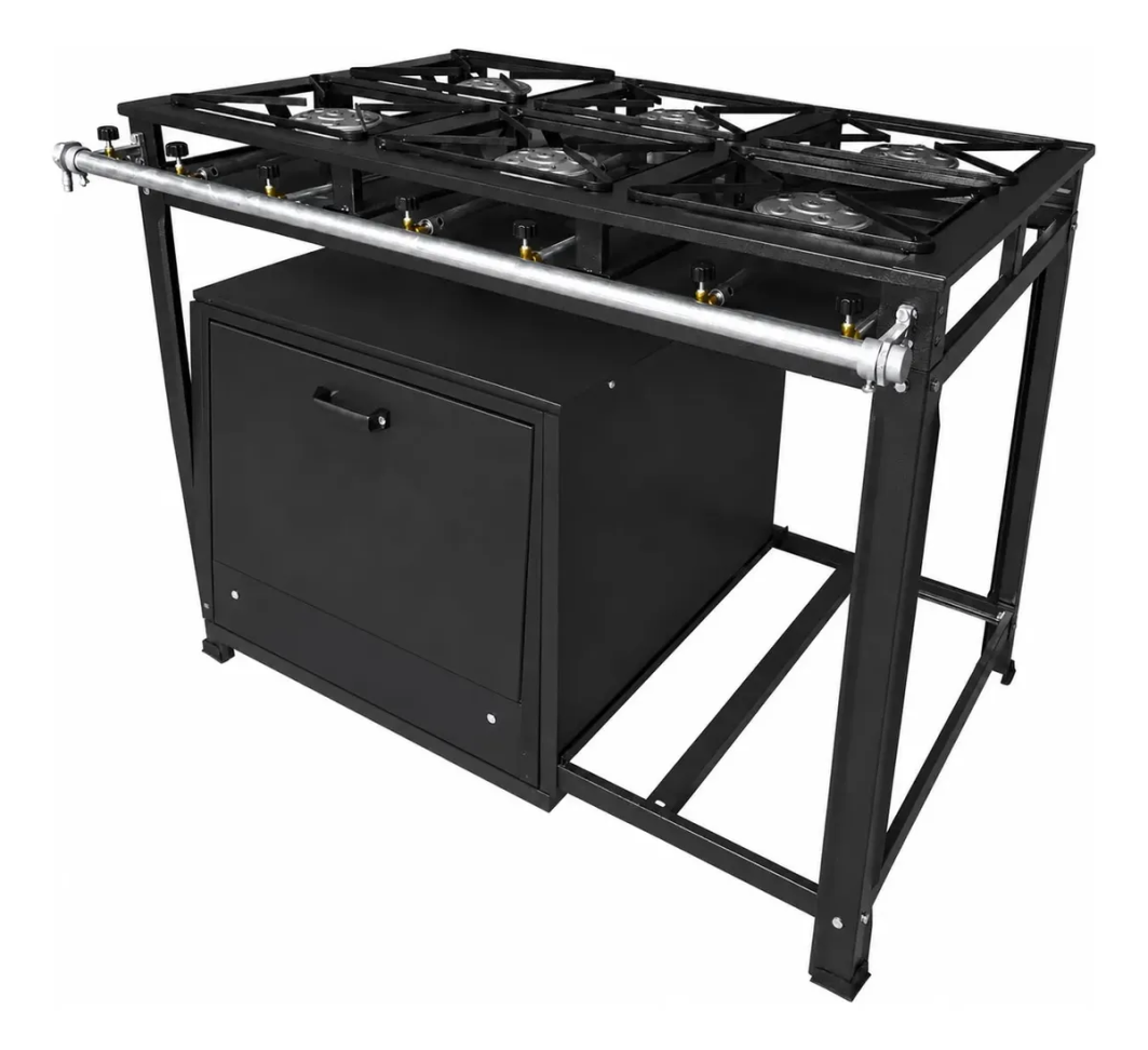 Fogão 6 Bocas Alta Pressão Industrial Com Forno 60 Litros