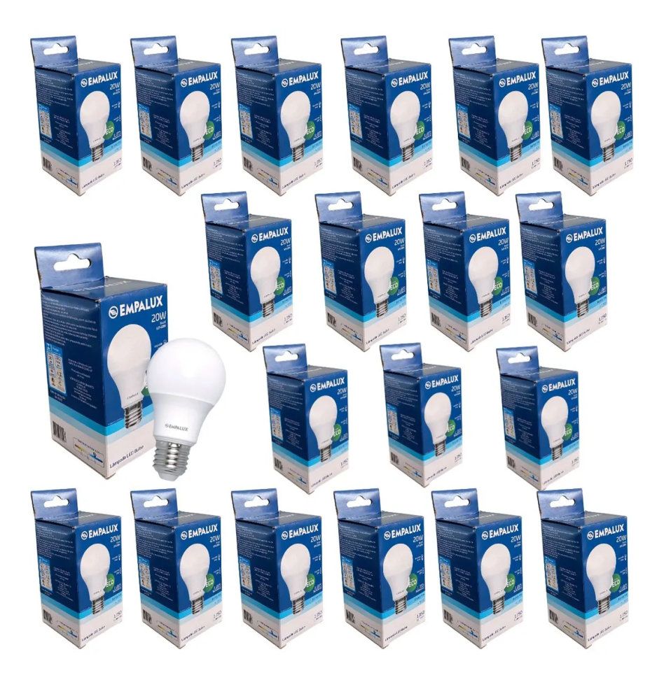 Kit 20 Lâmpadas Led Bulbo 20w E27 Branca Fria 6500k Bivolt