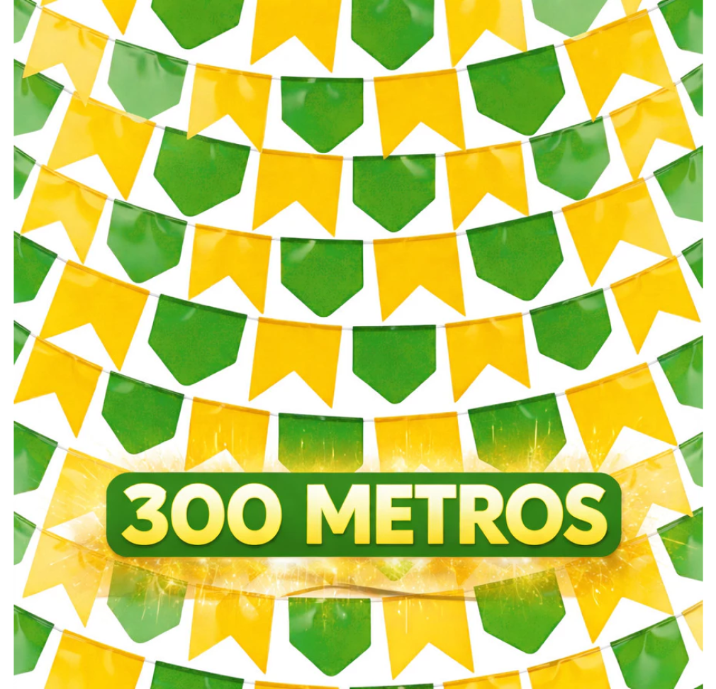 300 Metros Bandeirinhas do Brasil Bandeirola Plástico 10m Decoração Copa do Mundo