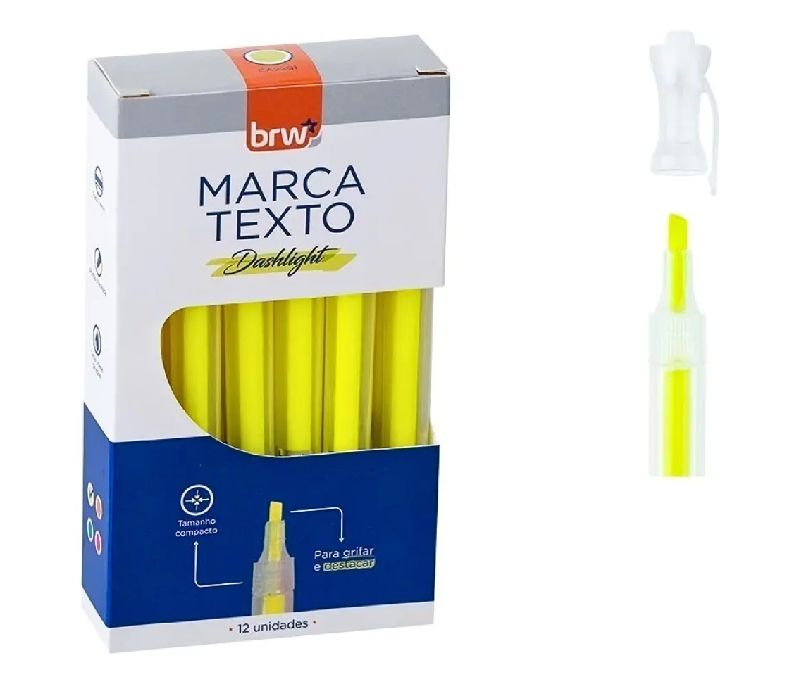Caixa Marca Texto Fluorescente Transparente 12 Unidades Brw