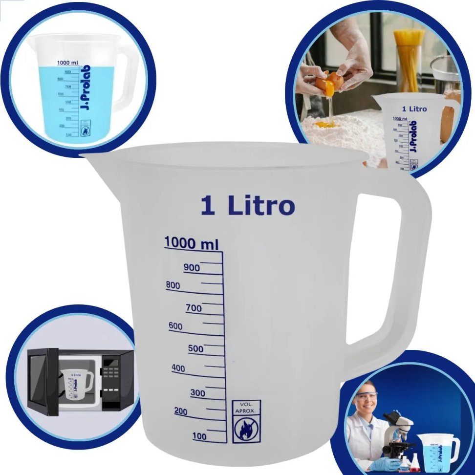 Copo Medidor 1 Litro Jarra Com Alça Plástico Graduado Dosador Jarras para Medir óleo Jarra Funil Jarra Medidora 1 litro para Microondas Mariazinha