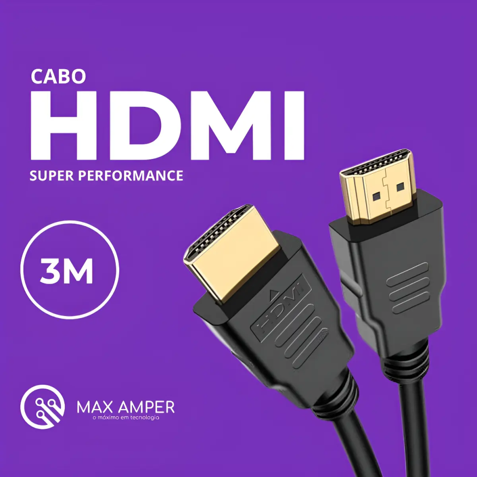 Kit 2 Cabos Hdmi 3m Gold Ultra 4k Blindado Full Hd Premium Gold Blindado Alta Qualidade, Hdr, 60Hz, 120Hz, Ethernet, Compativel, Ps4, Ps5, Xbox, Tv, Notebook Alta Velocidade Plug Firme Cabo Flexivel