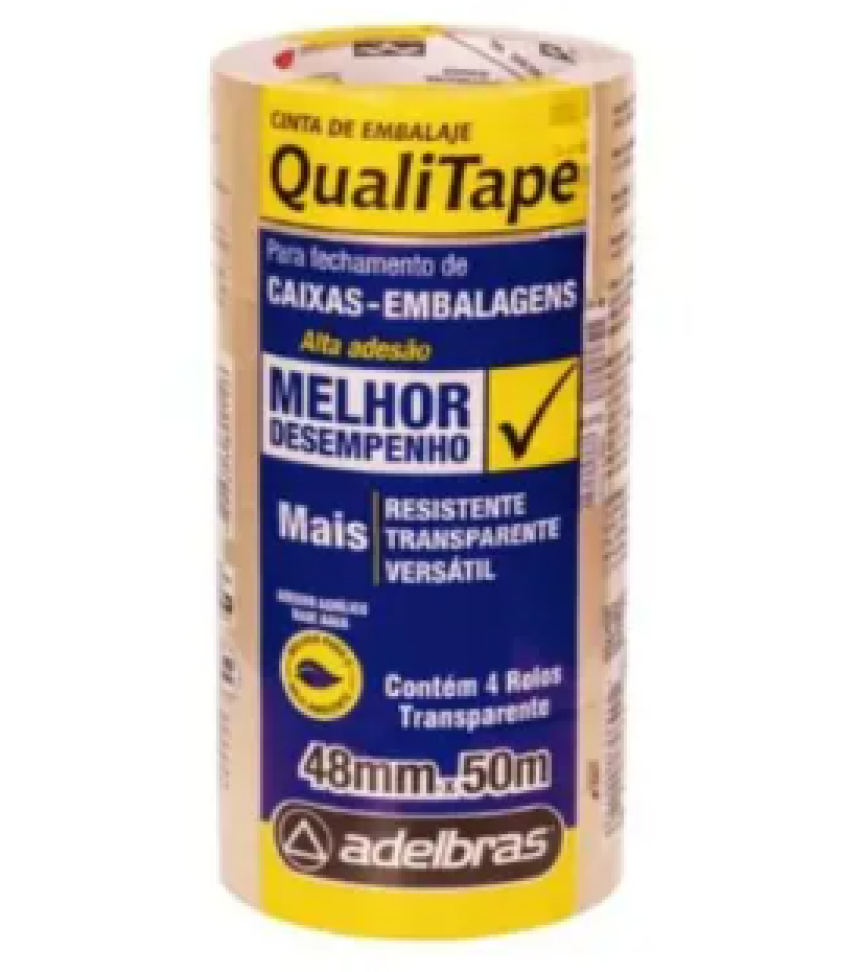 Fita Transparente Qualitape 48mm X 50m - Adelbras Para Embalagem E Lacração De Pacotes