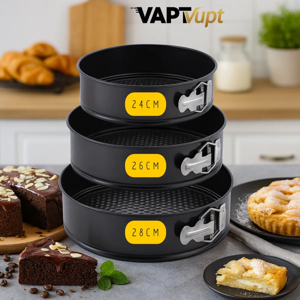 Kit 3 Formas Fundo Removível Antiaderente Para Bolo Torta Assadeira Vapt Vupt Cor Preto