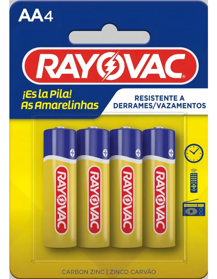 Pilha Rayovac As Amarelinhas AA Cilíndrica - kit de 4 unidades