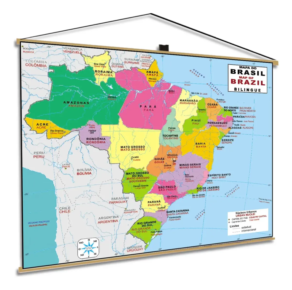 Mapa Do Brasil Bilingue Inglês Português Banner Escolar Geografico Brazil Politico