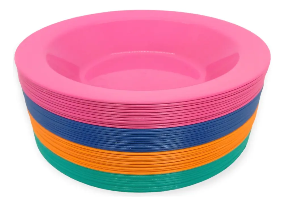 Kit 50 Unidades Pratos Fundos Redondos Plástico P Refeições