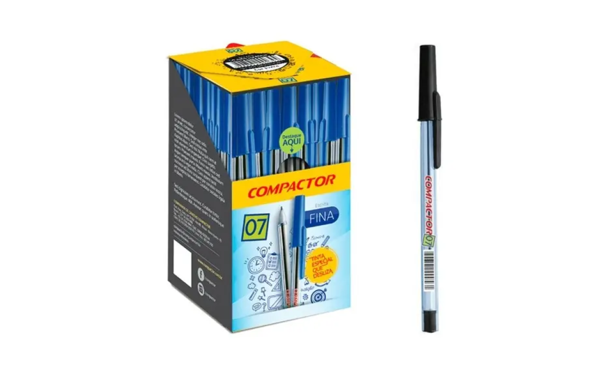 Caneta Esferografica 0.7mm Ponta Fina Compactor Caixa C/ 50 Cor da tinta Preta Cor do exterior Cristal